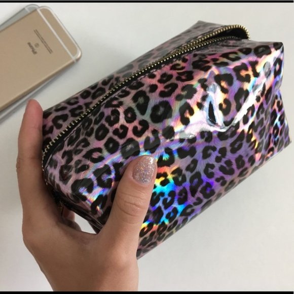Leopard Print Holo Hologram Iridescent Makeup Bag - Picture 7 of 7